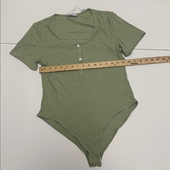 Mangopop Ribbed Short Sleeve Bodysuit Green (BR666) - Picture 3 of 9